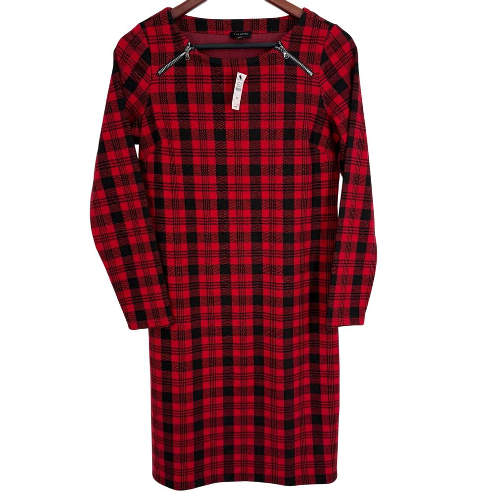 NEW NWT Talbots Sz XS Red Black Plaid Fleece Christmas Holiday Formal Dress